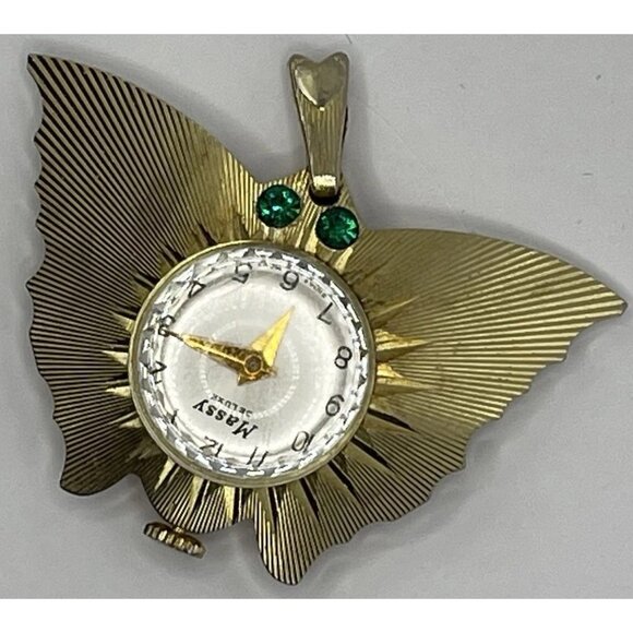Vintage Butterfly Shape Watch MCM Pendant Swiss Wind Up Massy De Luxe 2” w Works main image 4